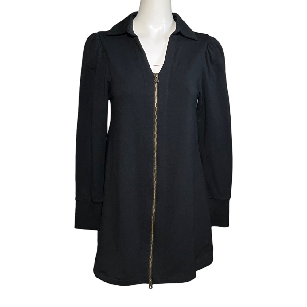 We Are Sundays Puff Sleeve Jacket Full Zip Women's Size Medium Black Mid-Length